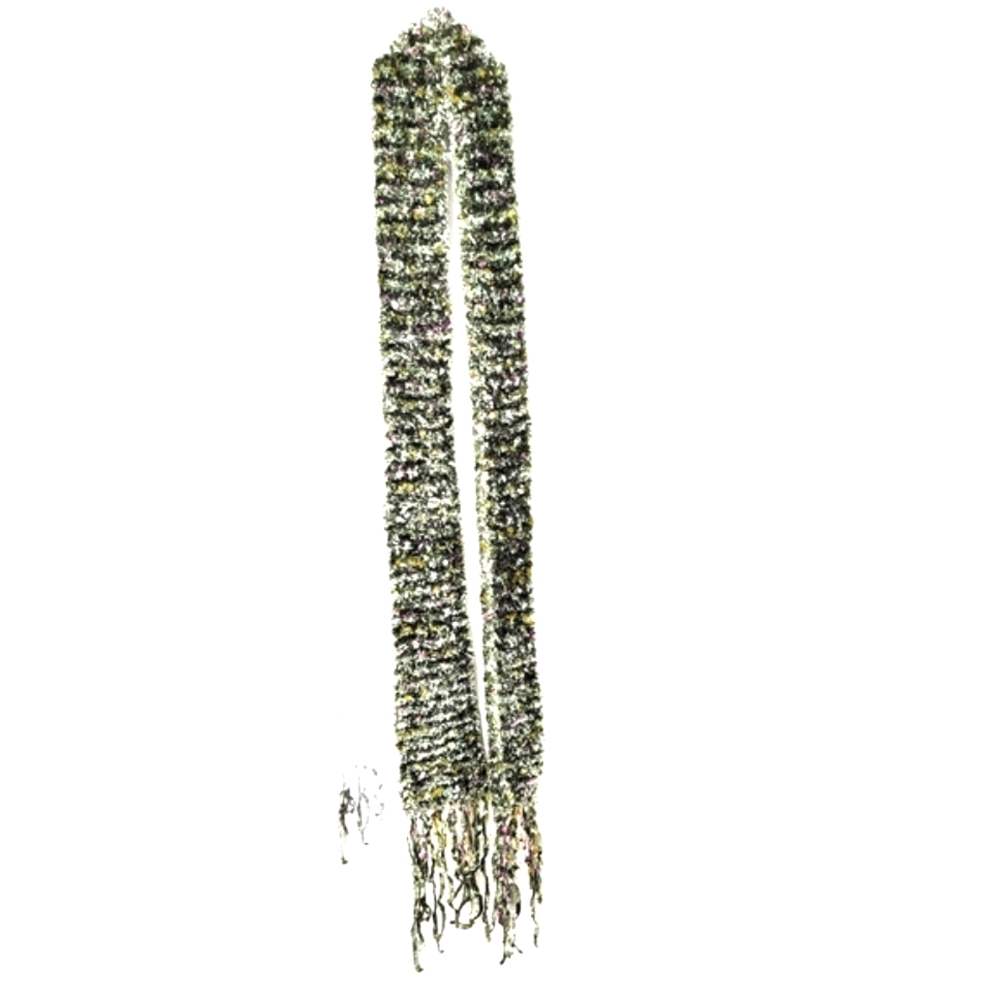 H25448: Green Multi-Color Hand-Made Scarf